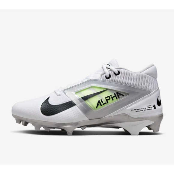 NEW Nike Football Cleats Mens 11‎ White Black Gray Alpha Menace 4 Pro White - Picture 1 of 8